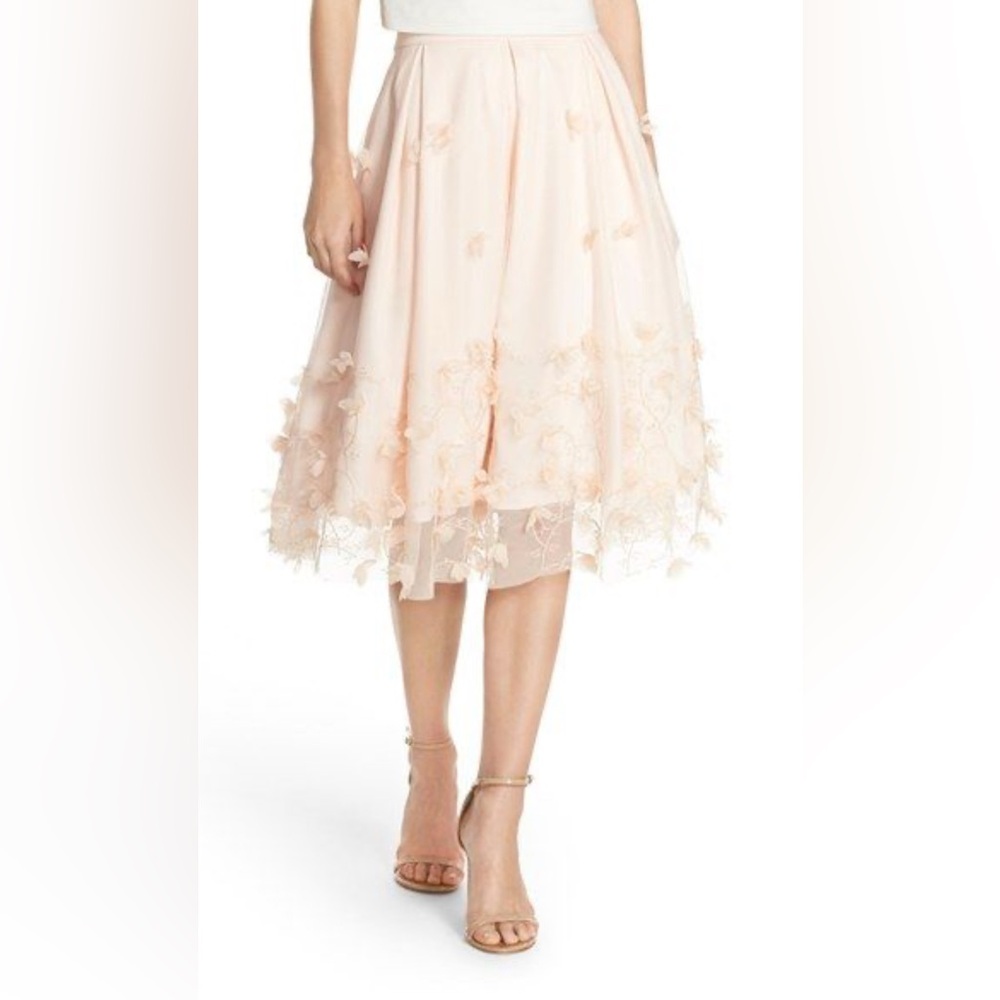 NWT Eliza J Floral Appliqué A-Line Ball Skirt in Blush Pink